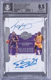 2017-18 Panini Dominion Franchise Favorites #10 Kobe Bryant & Shaquille ONeal Dual Signatures (#01/10) - BGS NM-MT+ 8.5/BGS 8